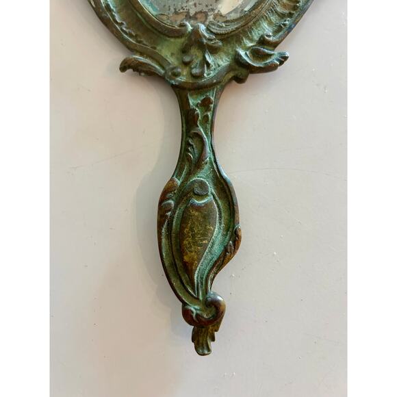 Antique French Louis XV Style Bronze Beveled Hand Mirror - Picture 3 of 6